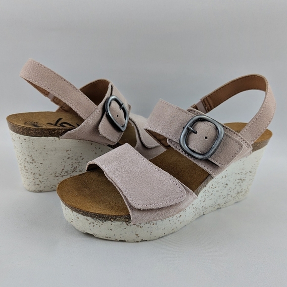 OTBT Peasant Wedge Platform Slingback Sandal Suede Leather Rosetta Blush 8 NWOB - Picture 1 of 13
